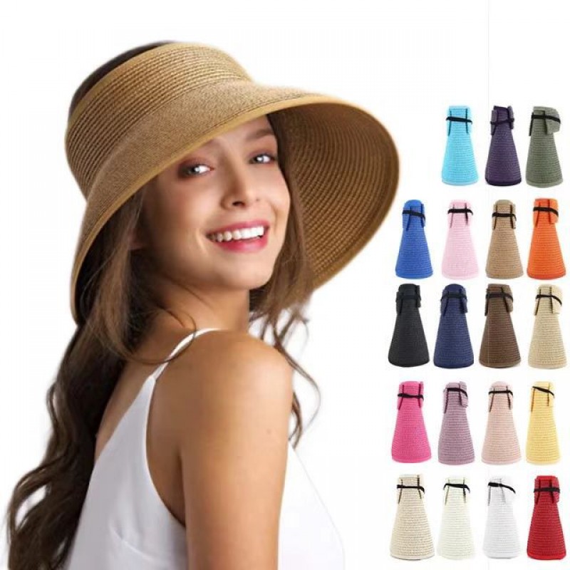 Women Wide Brim Roll-Up Straw Sun Hat