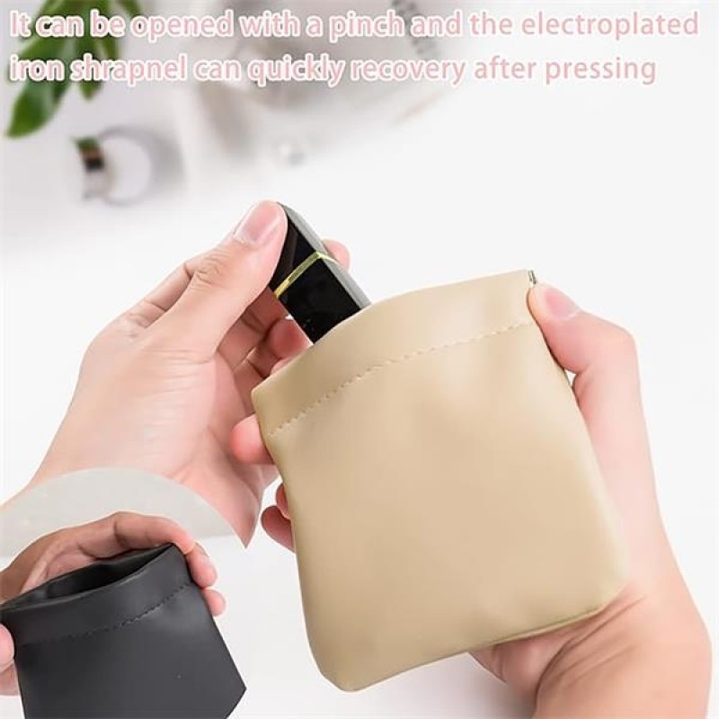 PU Leather Self-Closing Pocket Cosmetic Makeup Bag 