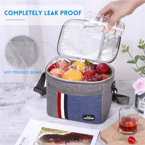 Blue Insulated Waterproof Lunch Bag With Shoulder Strap