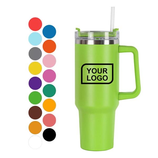 40 oz Insulated Tumbler with Handle and Straw