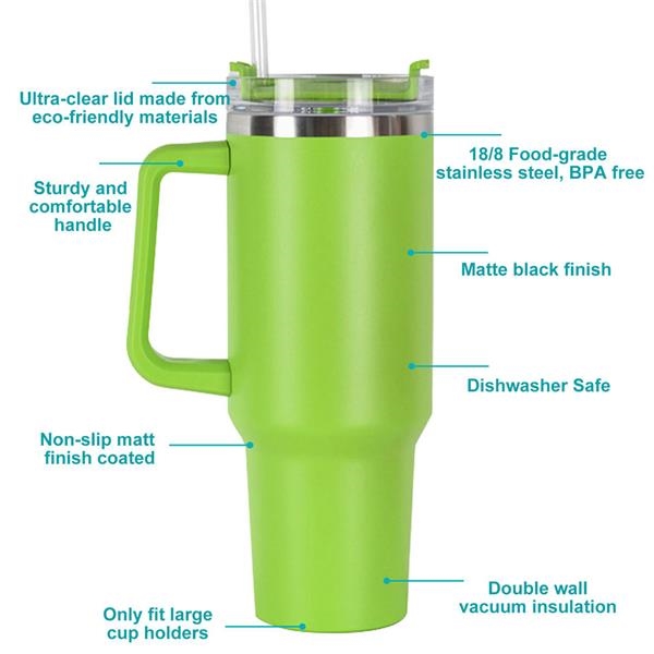 40 oz Insulated Tumbler with Handle and Straw