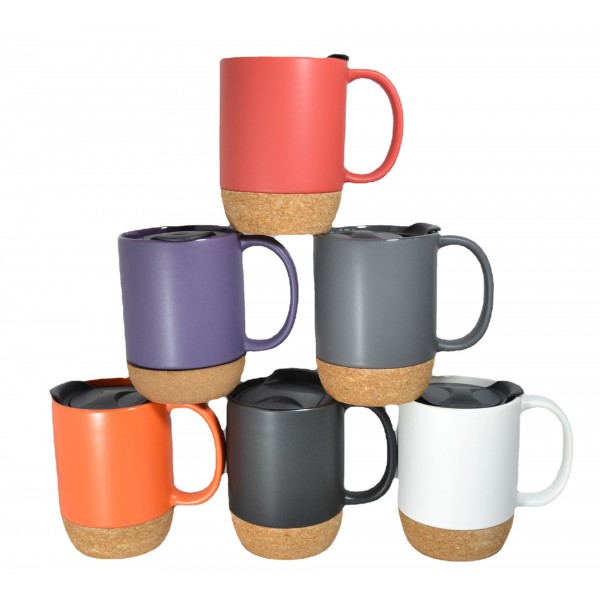 13 Oz Cork Bottom Ceramic Mugs