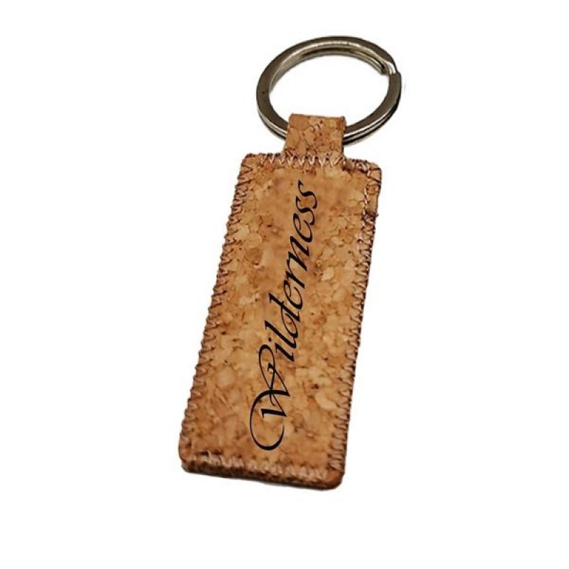 Cork Wood Rectangle Keychain