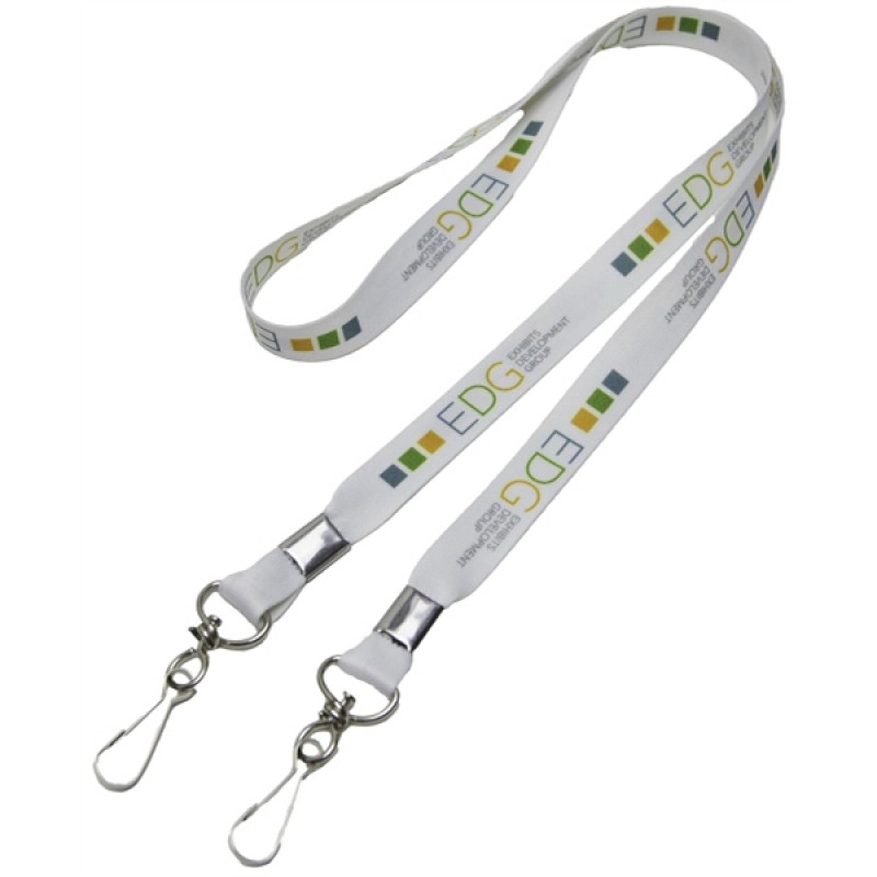 Double Clip Full Color Polyester Lanyard w/ Custom Logo