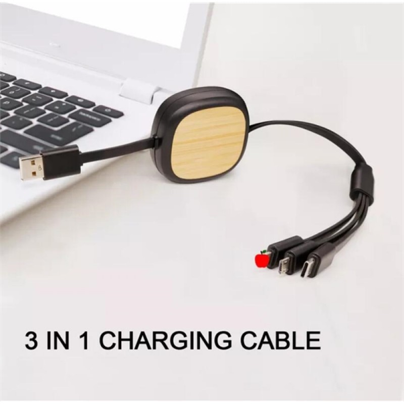 Hot Sale Rechargeable Bamboo 3in1 USB Fast Charging Cable 