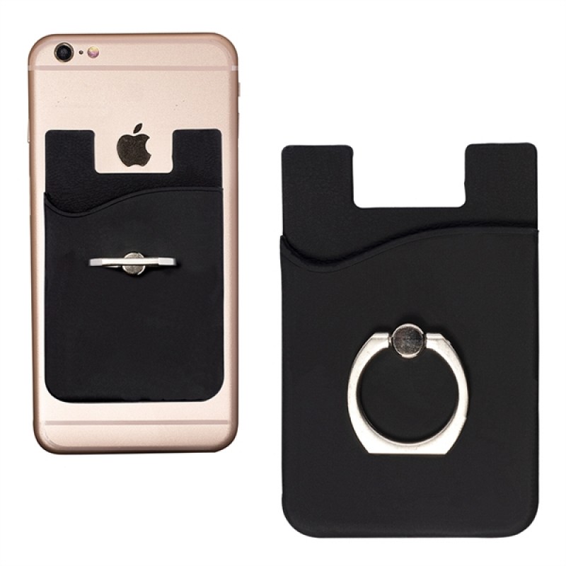 Silicone Card Holder with Metal Ring Phone Stand 