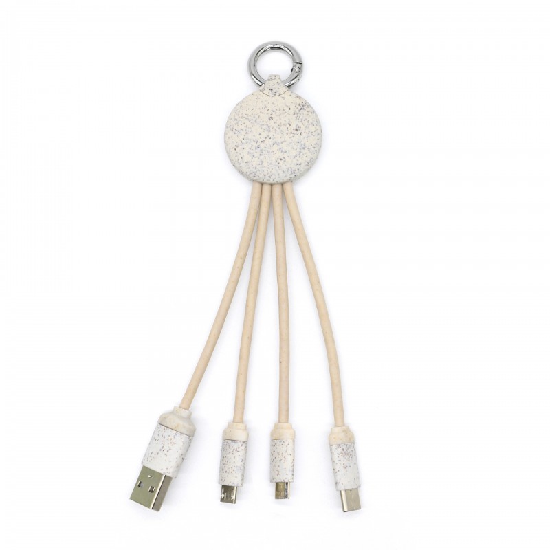 Eco 3-in-1 Wheat Straw Charging Cable Set with Keychain